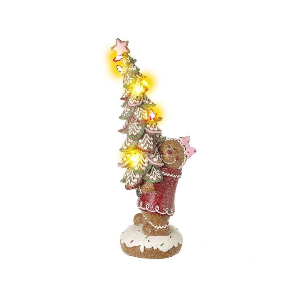 Gingerbread Girl With Light Up Musical Tree