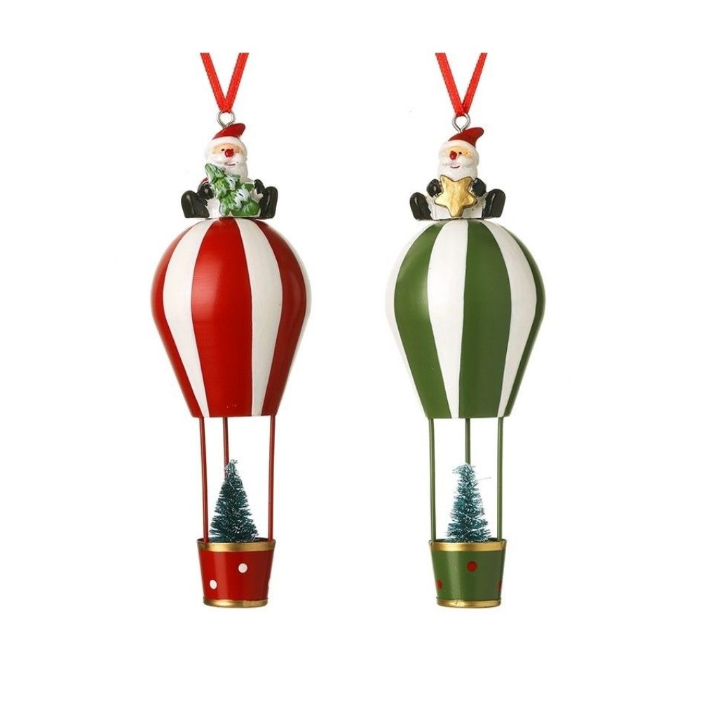 Set Of 2 Hanging Santa Hot Air Balloon Tree Decor