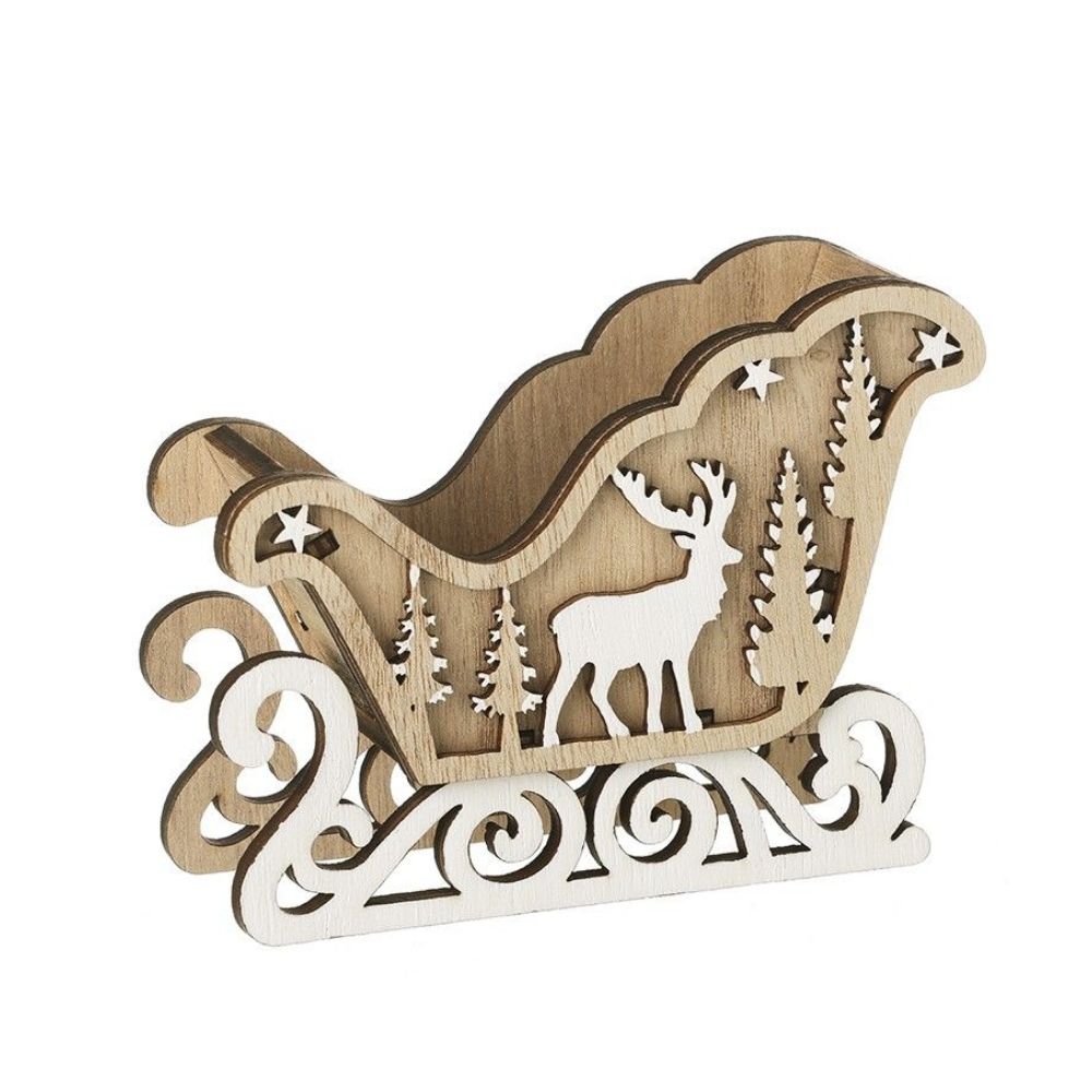 Wooden Santa Sleigh Reindeer Decoration