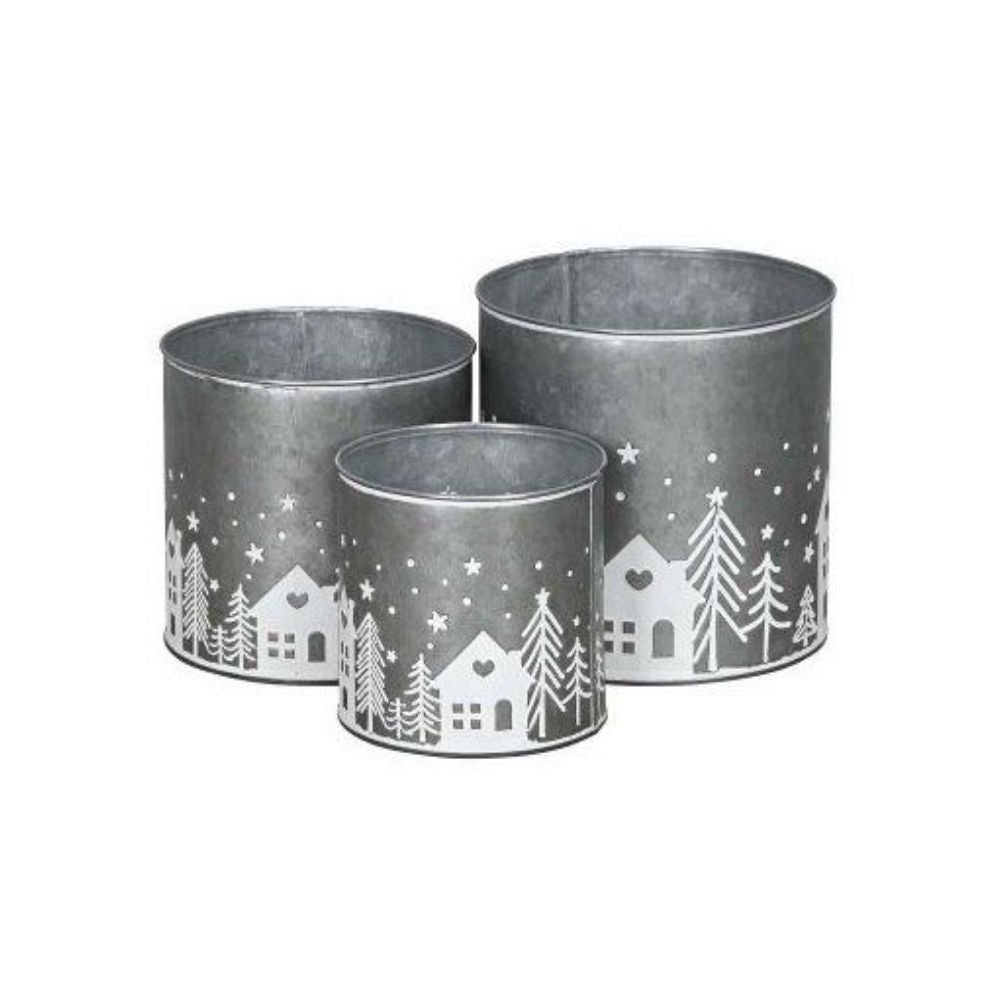 Set Of 3 Festive Christmas Planter Pots