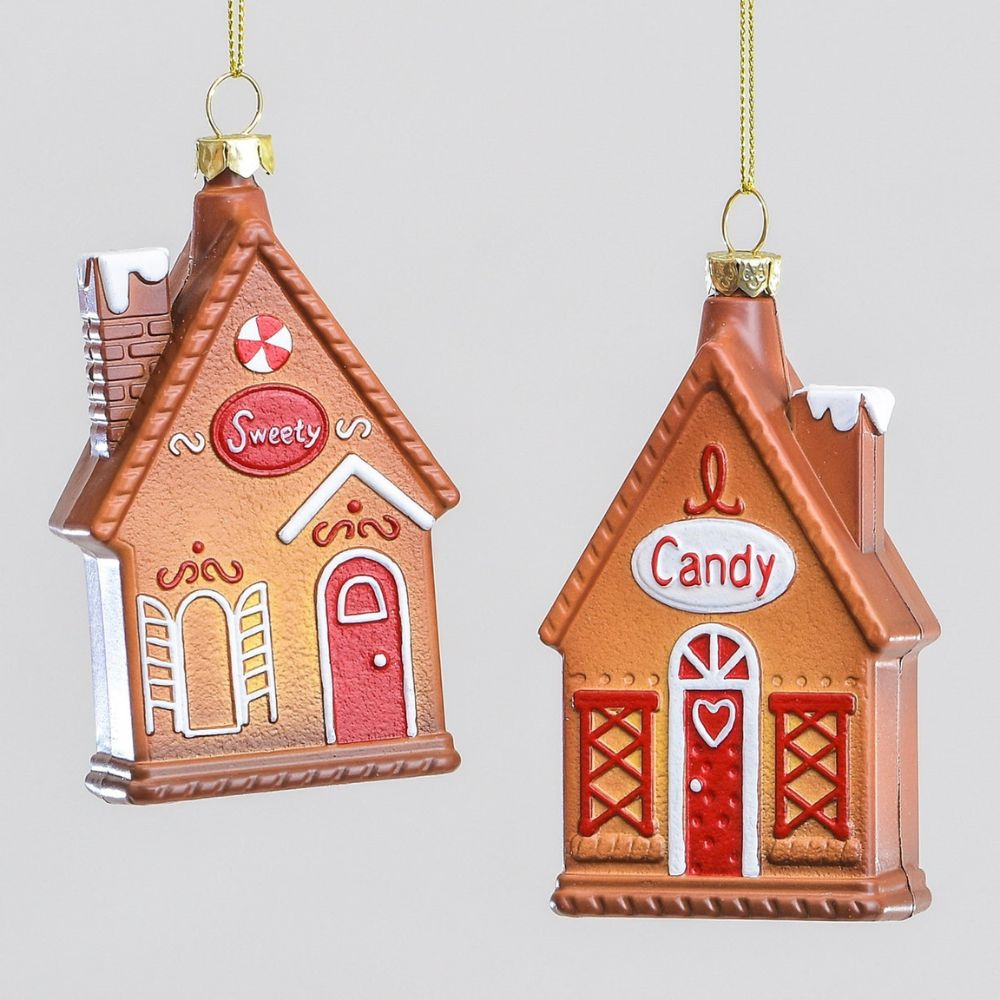 Set Of 2 Hanging Gingerbread Candy Houses