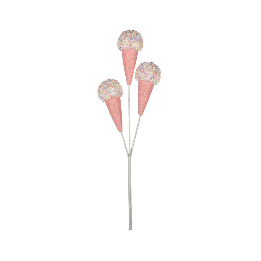 3 Pink Sprinkle Ice Cream Cone Christmas Spray
