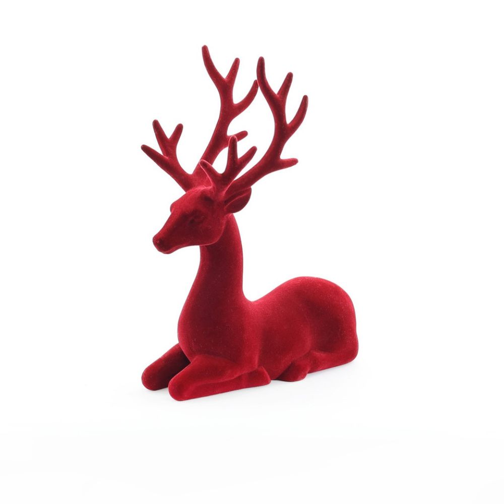 Flocked Sitting Red Reindeer Decoration