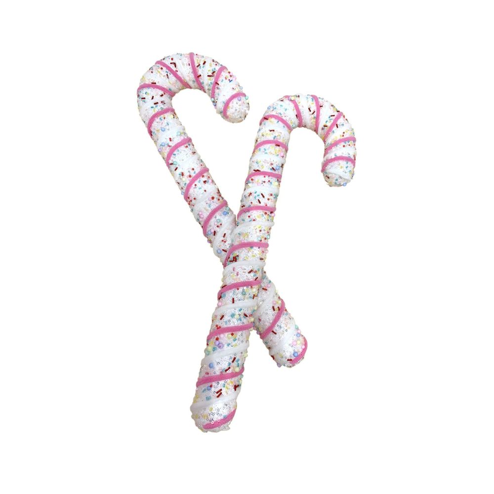 Set Of 2 Pink Hanging Candy Cane Decor