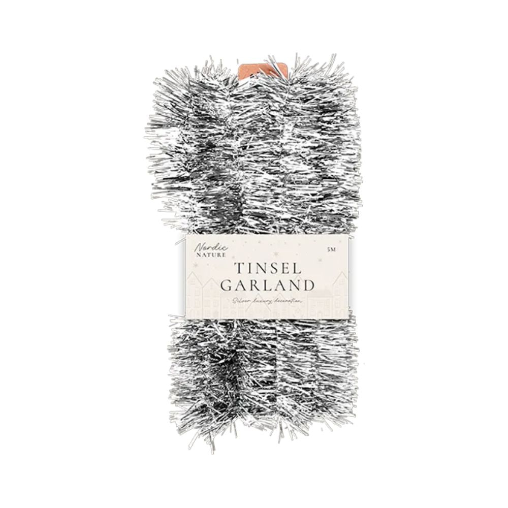 5m Silver Tinsel Glitter Garland