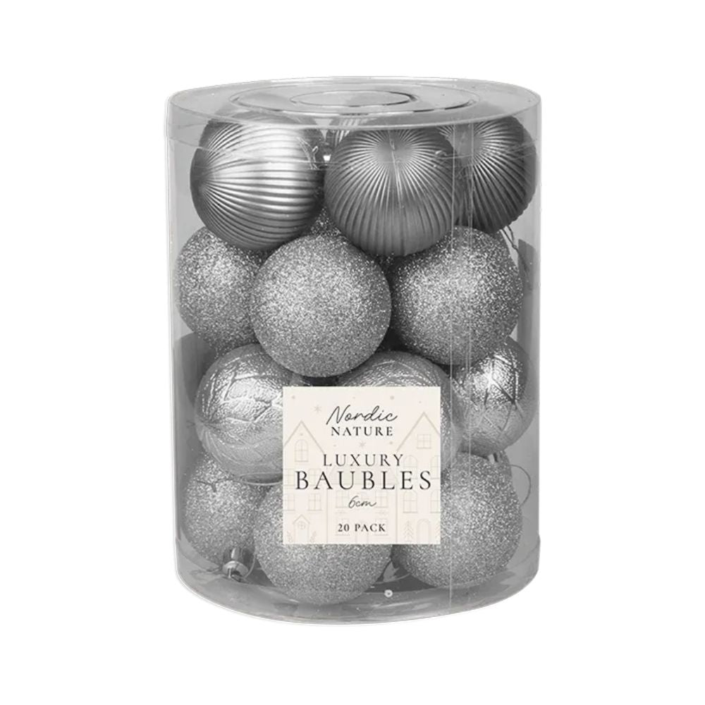 Set Of 20 Luxury Pattern Silver Baubles