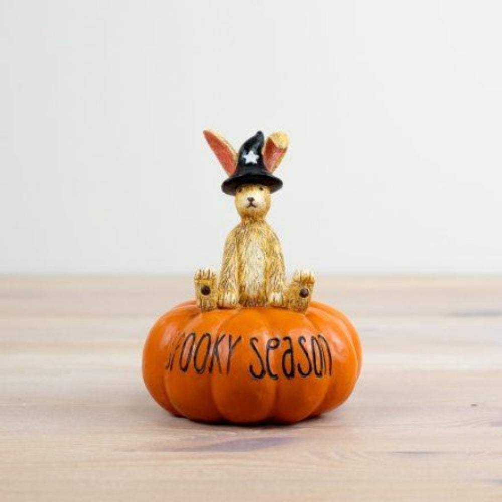 Halloween Rabbit on Pumpkin Witch Ornament