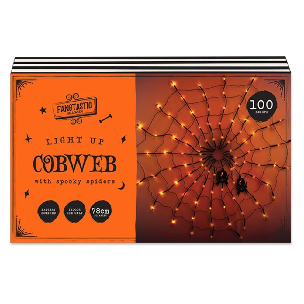 Light Up Halloween Cobweb With Spiders - 78cm