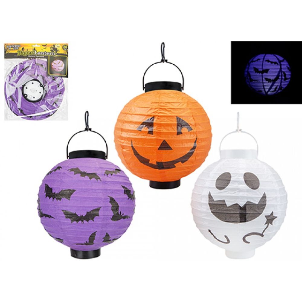 Set of 3 LED Halloween Paper Lanterns - 20cm