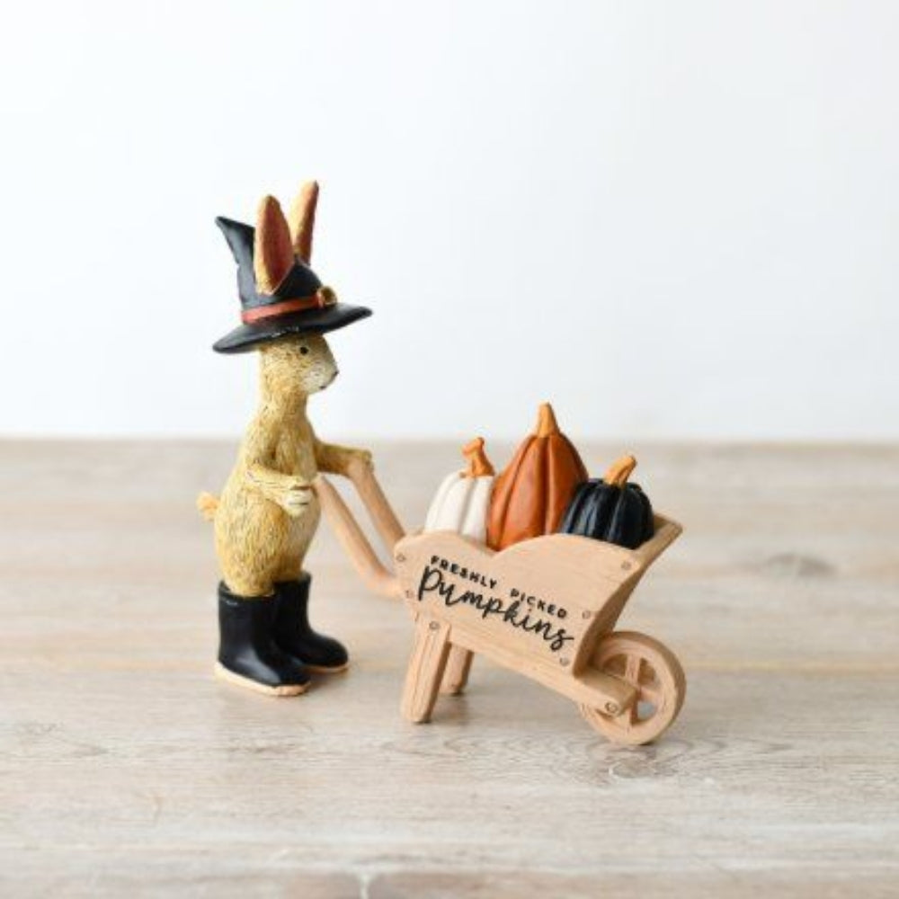 Autumn Wizard Rabbit with Pumpkin Wheelbarrow
