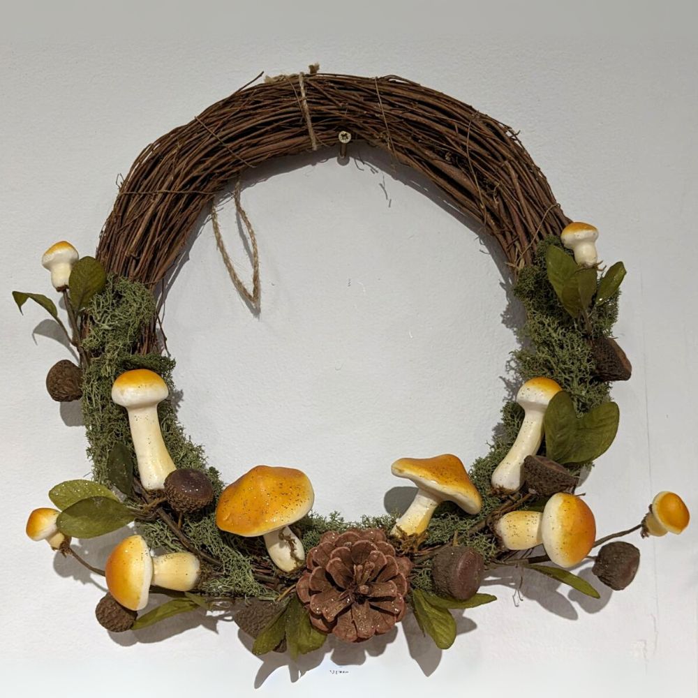 Half Autumn Mushroom Wreath - Faux Rustic Door Decor