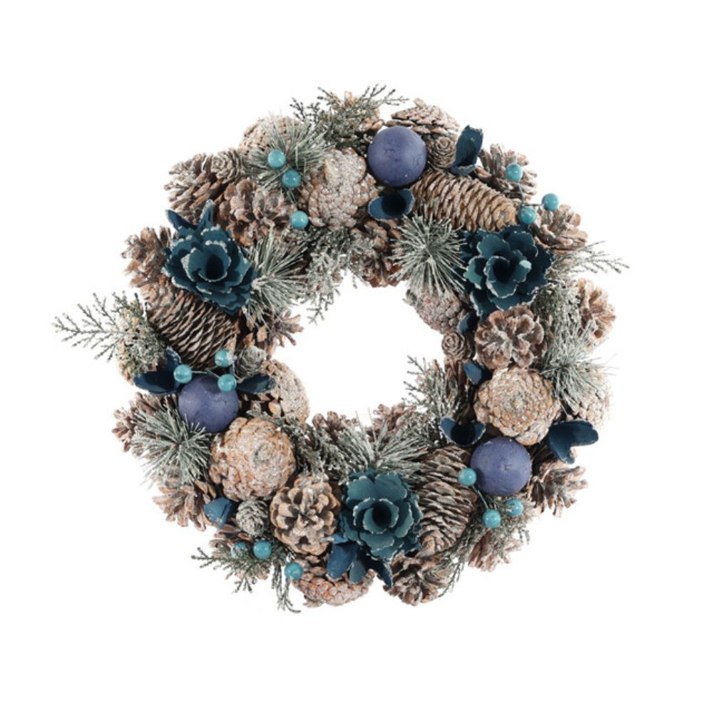 Frosted Blue Bauble Pine Cone Door Wreath