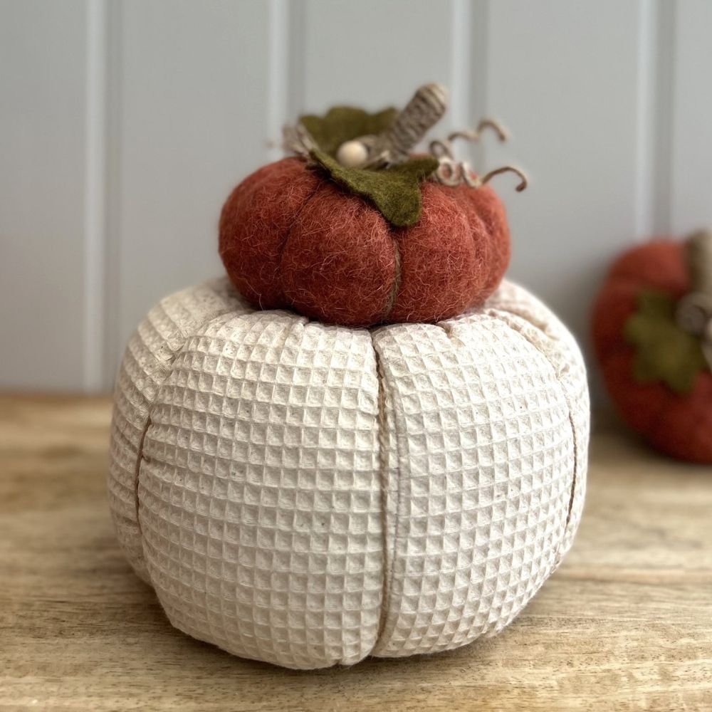 Double Stacked Fabric Pumpkin - Autumn Shelf Decor