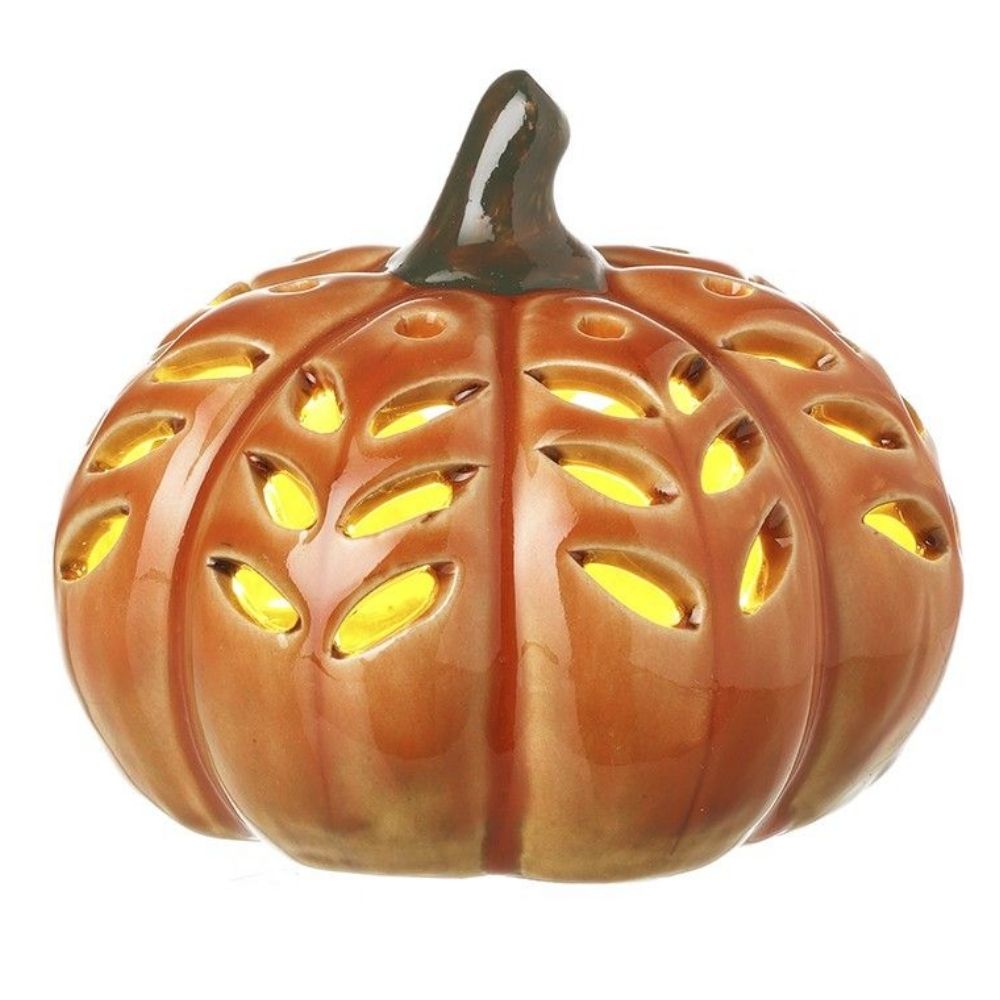 LED Ceramic Cut-Out Pumpkin - Light Up Orange Ornament