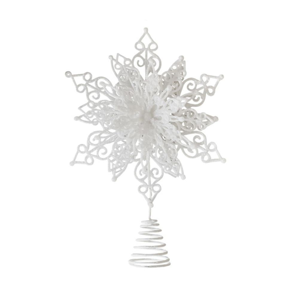 White Shimmer Snowflake Tree Topper