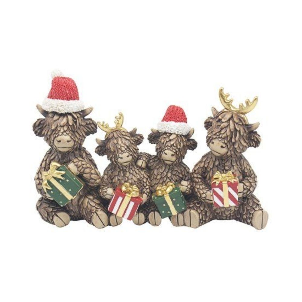 Christmas Highland Cow Family With Gifts
