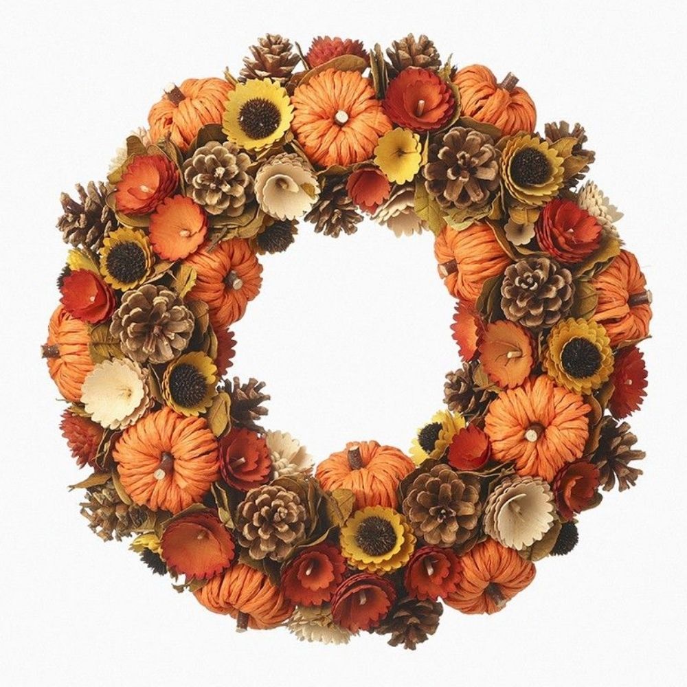 Orange Pumpkin & Sunflower Wreath - Autumn Door Decor