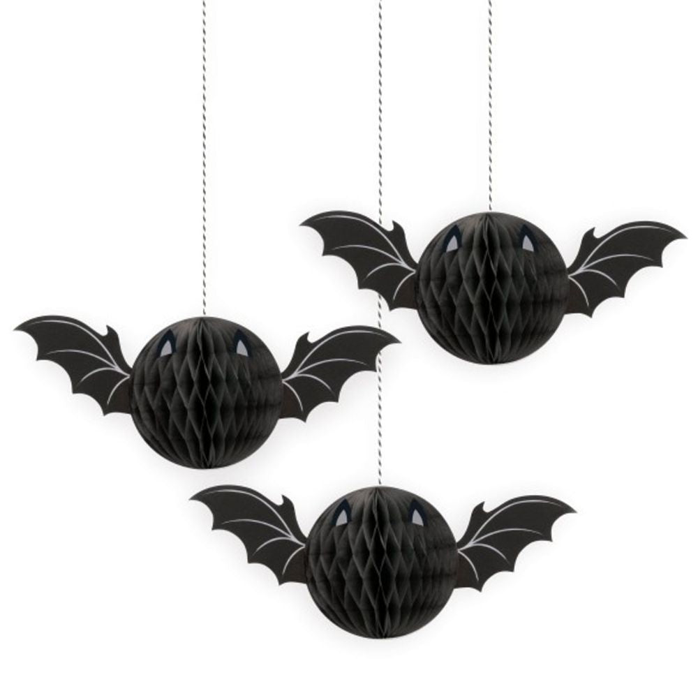Pack of 3 Hanging Bat Honeycomb Halloween Décor
