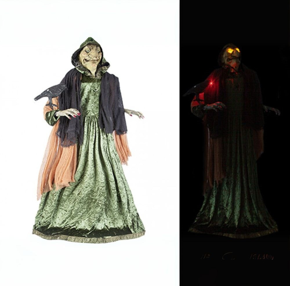Animated Forest Witch Halloween Prop with LED & Sound