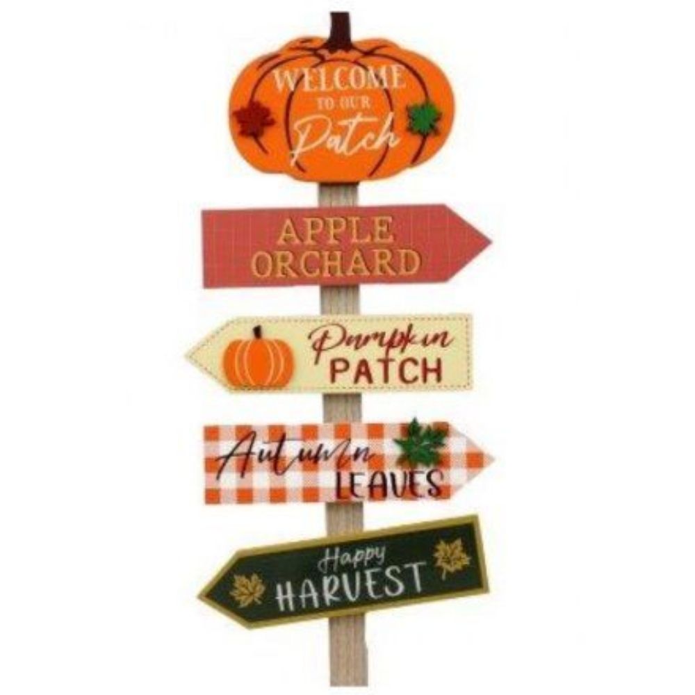 Wooden Pumpkin Patch Autumn Sign Post Décor