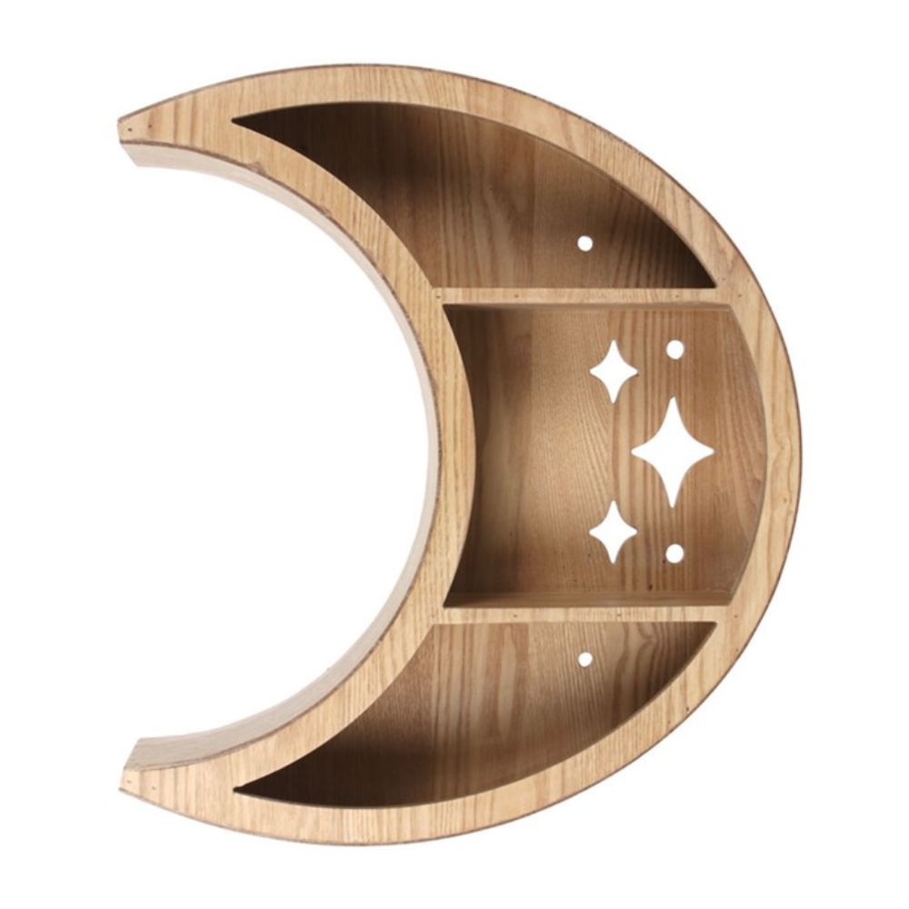 Crescent Moon Wooden Wall Shelf - Boho Decor