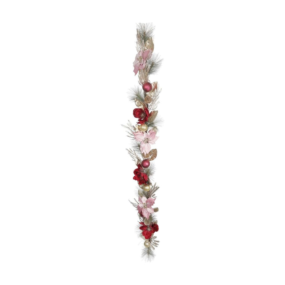 6ft Grand Magnolia Poinsettia Christmas Garland