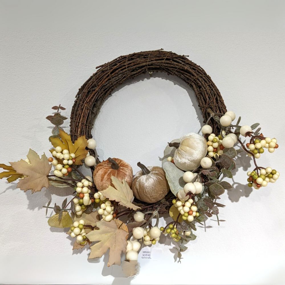 Champagne Pumpkin Half Wreath - Autumn Door Decor
