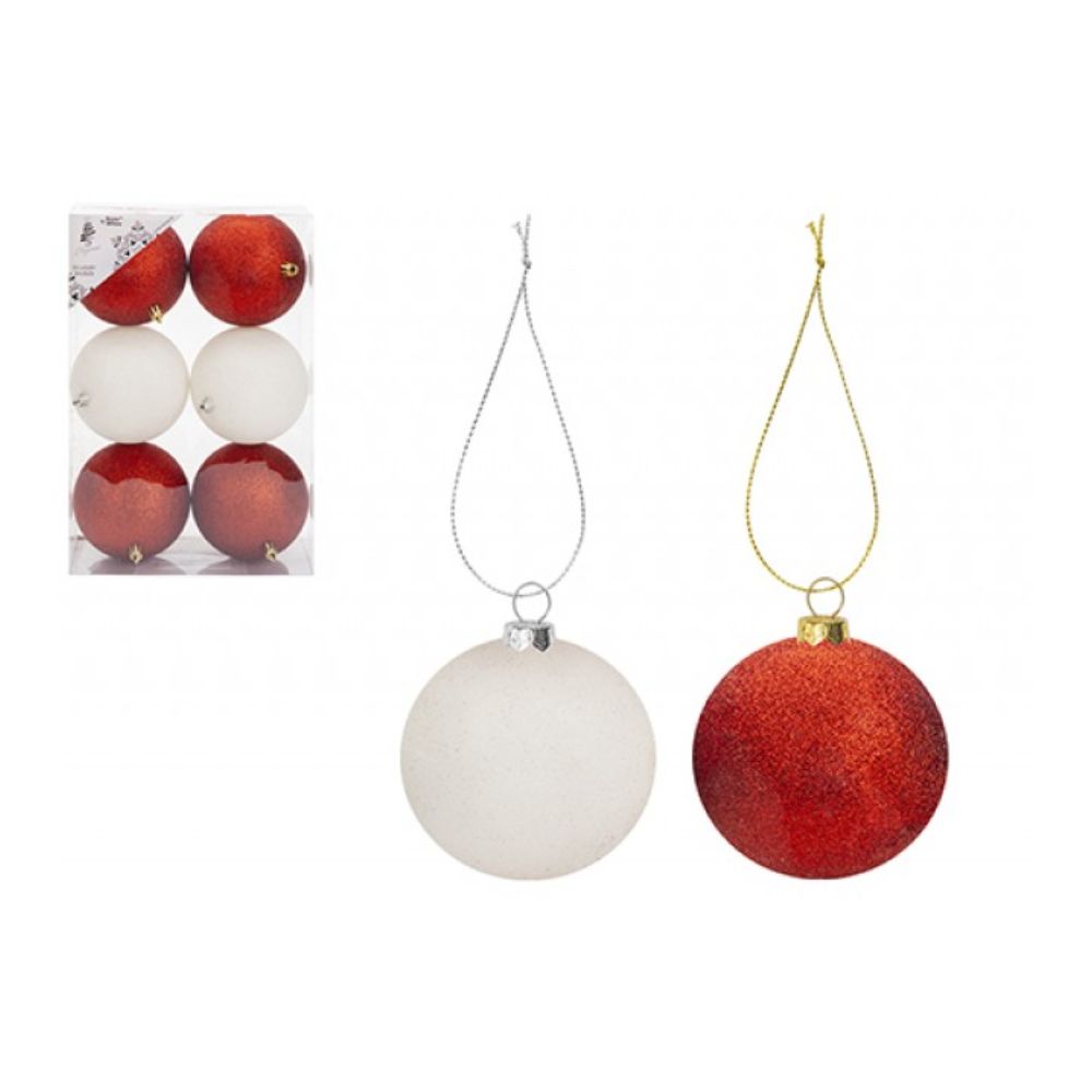 12 Pack Mixed Red White Bauble Set