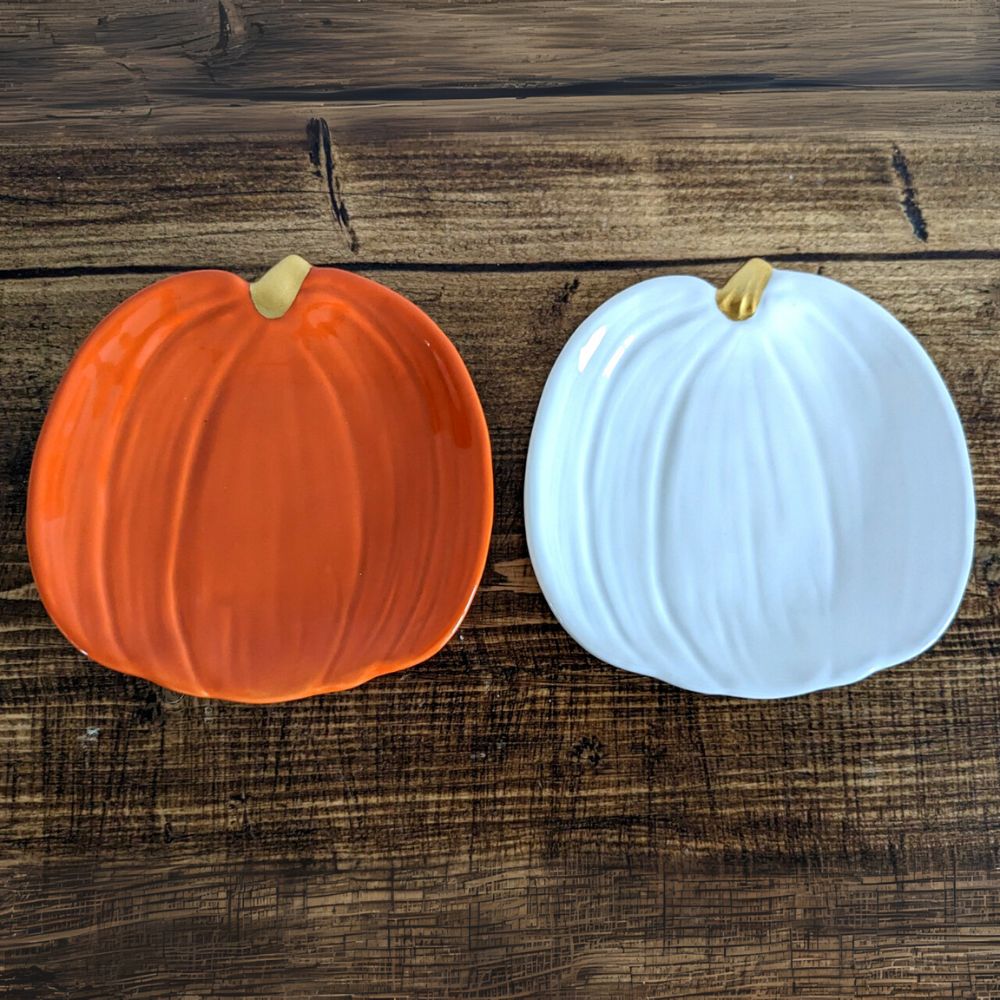 Set of 2 Ceramic Pumpkin Trinket Dishes