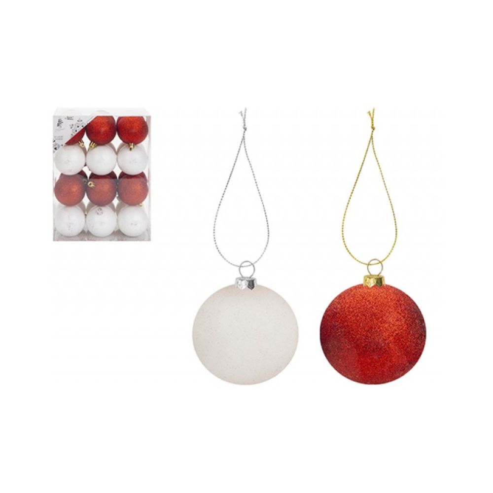 24 Pack Mixed Red White Bauble Set