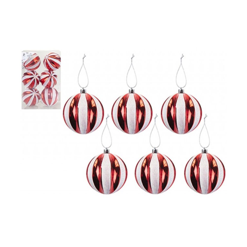 6 Pack Candy Cane Stripe Bauble Set
