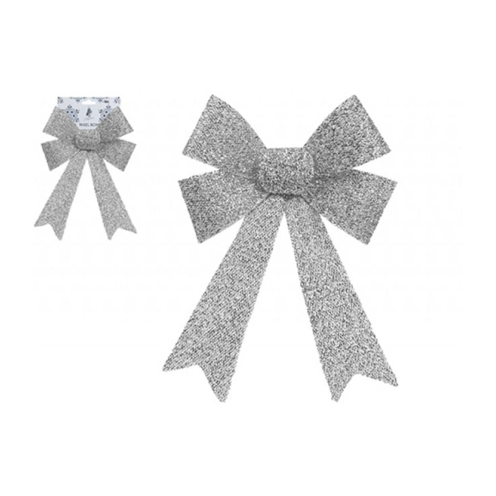 Large Silver Decorative Tinsel Bow