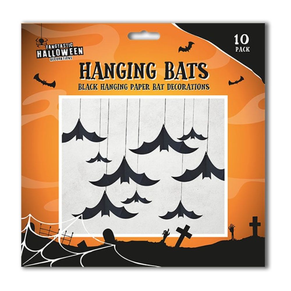 10 Pack Hanging Paper Bats - Halloween Party Decor