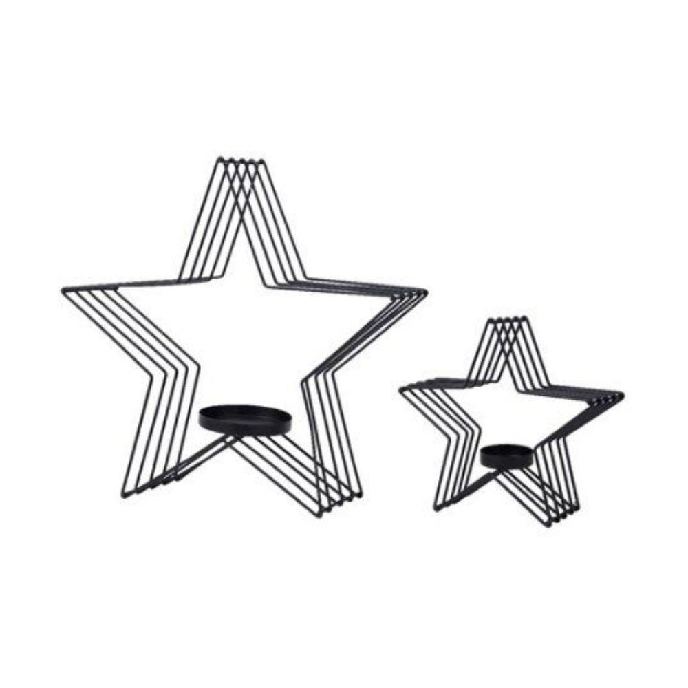 Set Of 2 Wire Star Candle Holders Xmas