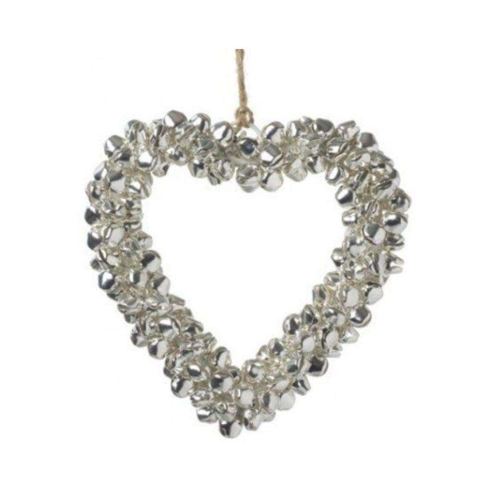 Silver Bells Hanging Heart Xmas Wreath