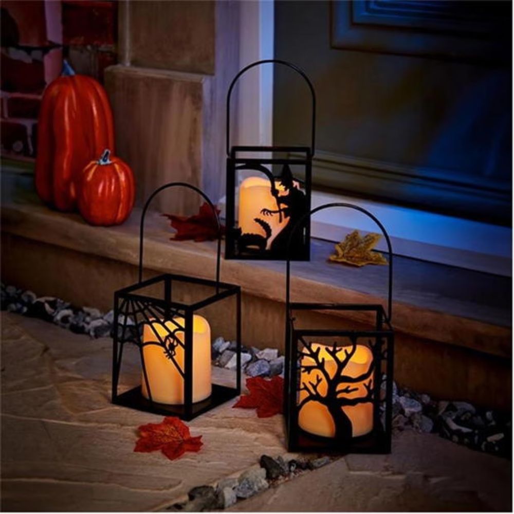 Set of 3 Haunted Halloween LED Candle Lanterns
