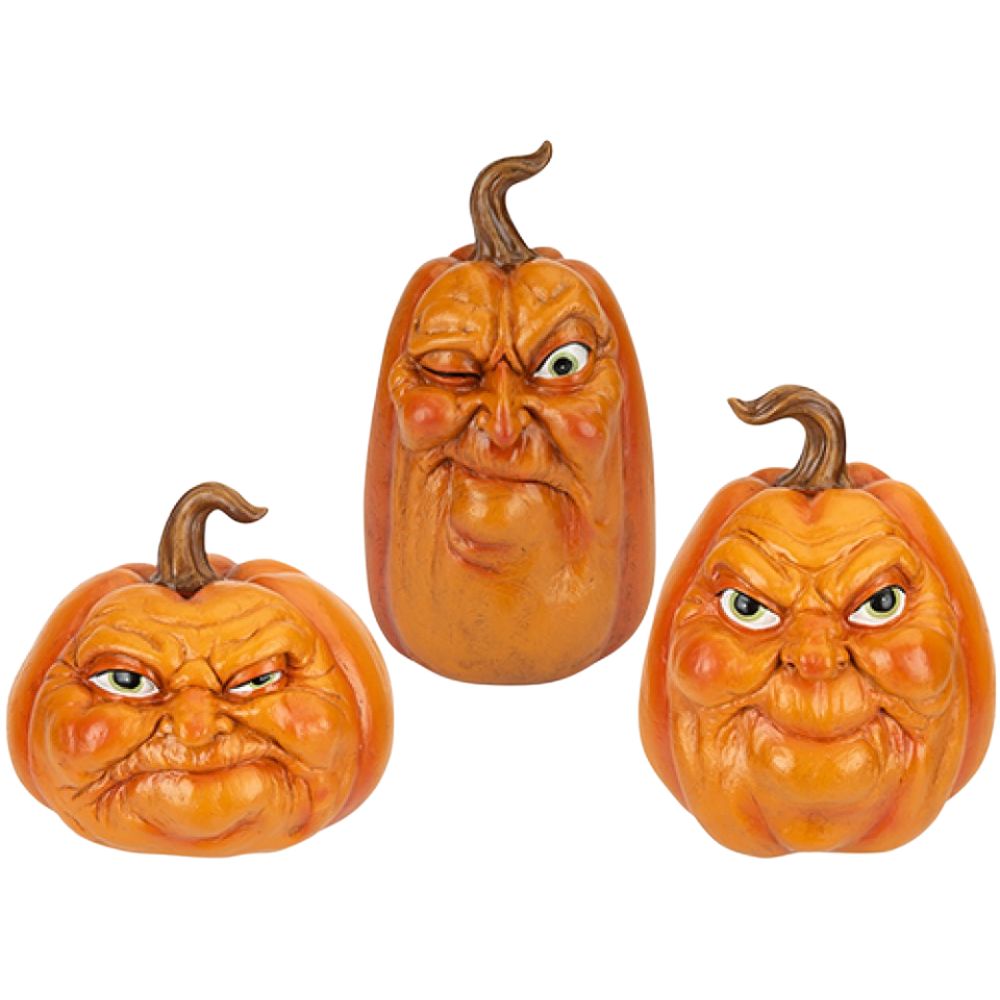 Set of 3 Grumpkins Pumpkin Faces Halloween Decor