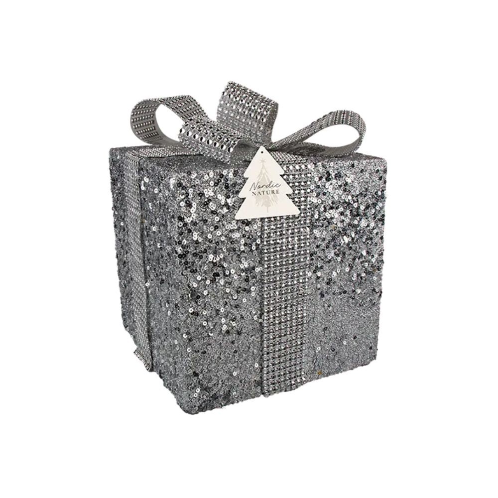 Silver Glitter Gift Box Christmas Decoration