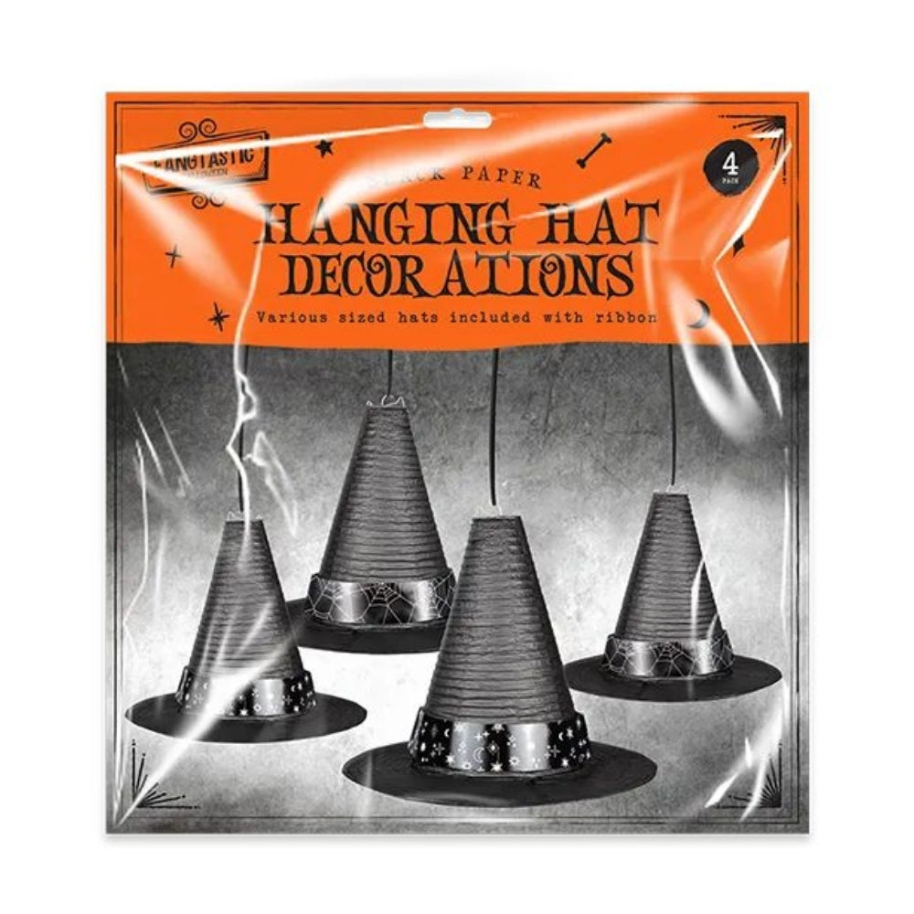 4PK Hanging Halloween Witch Hats Floating Decor