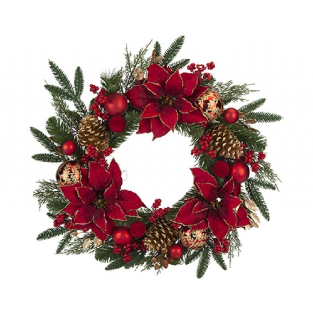XL Red Velvet Poinsettia Christmas Door Wreath