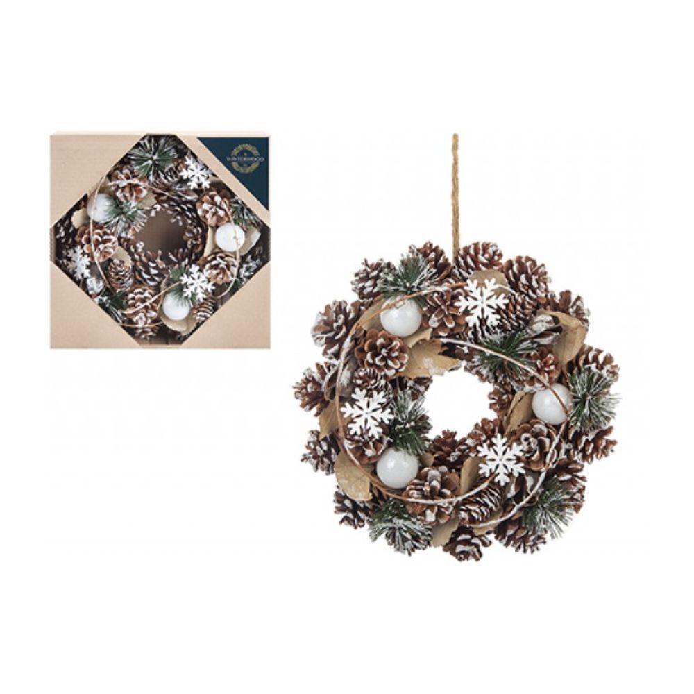 Snowflake And Pinecone Christmas Door Wreath