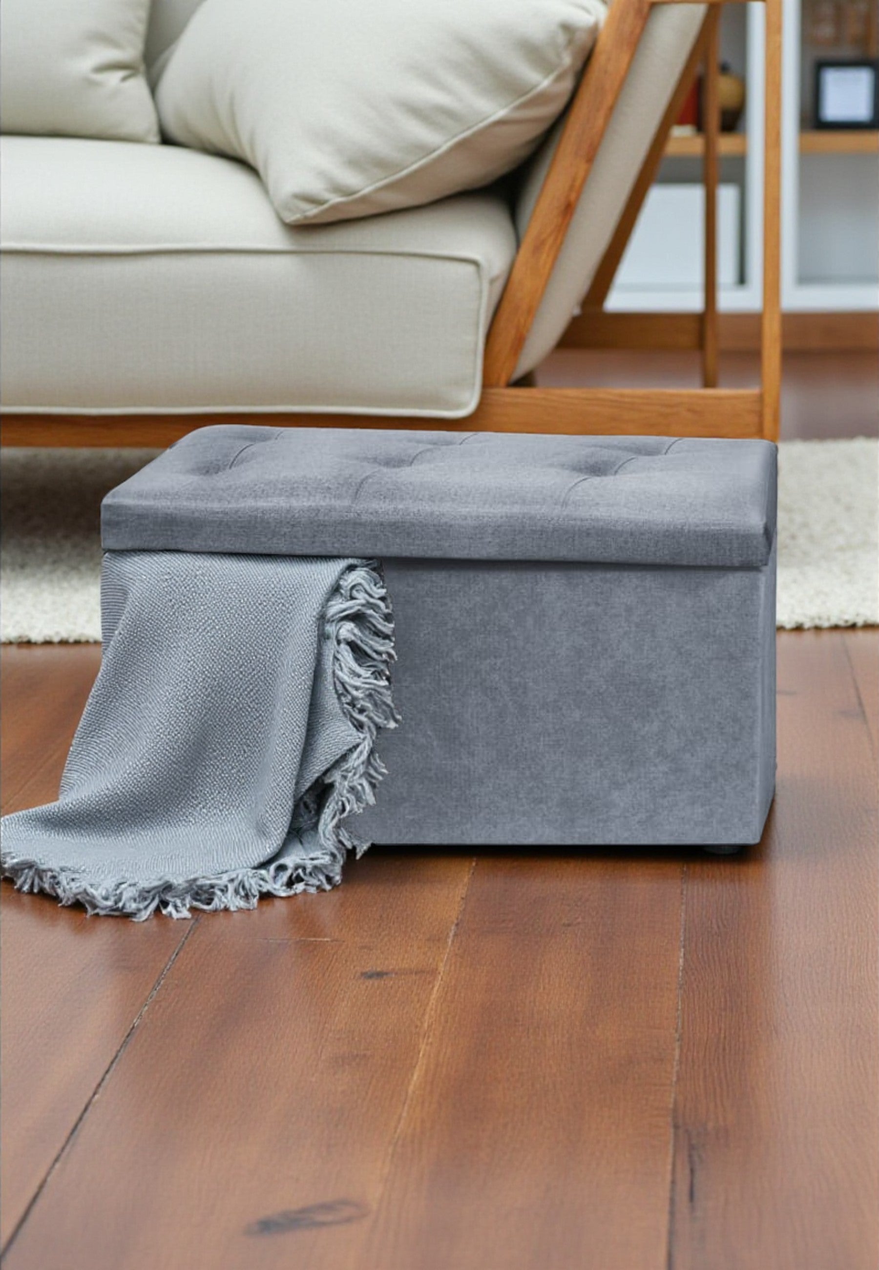 Cheshire Linen Charcoal Ottoman Storage Bench
