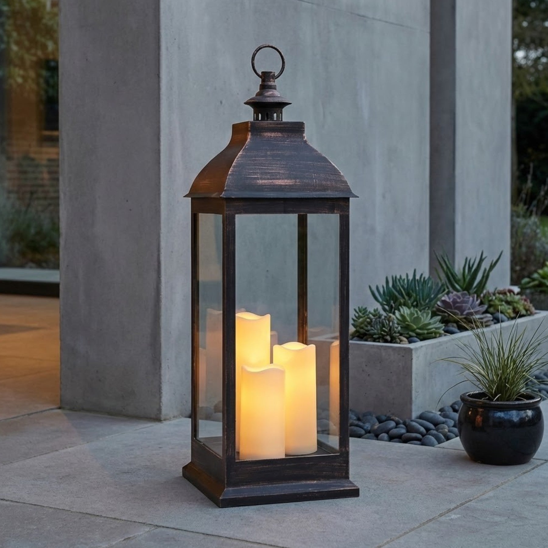Lunaria Giant Copper Flickering Candle Lantern – Garden Greatness