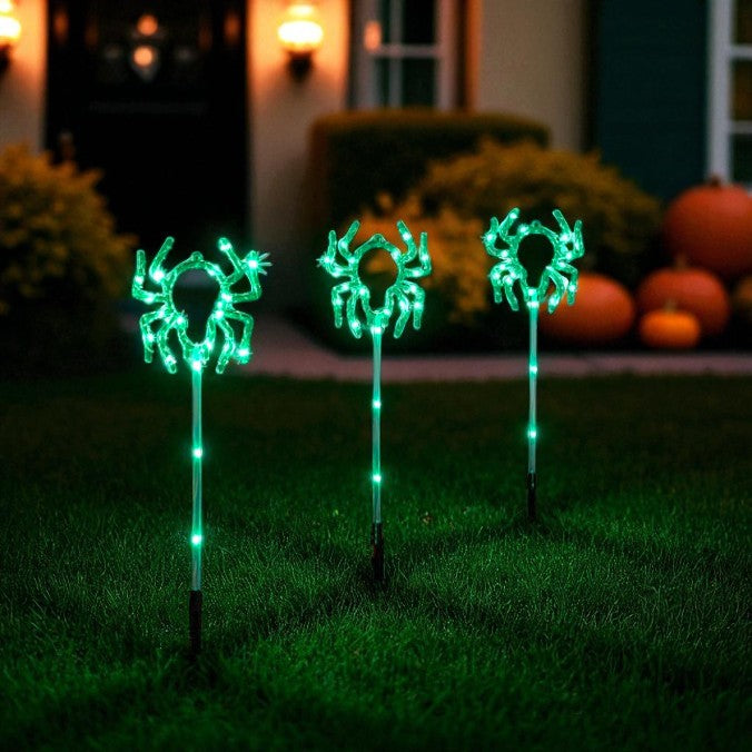 Set Of 3 Spooky Spider Stake Lights