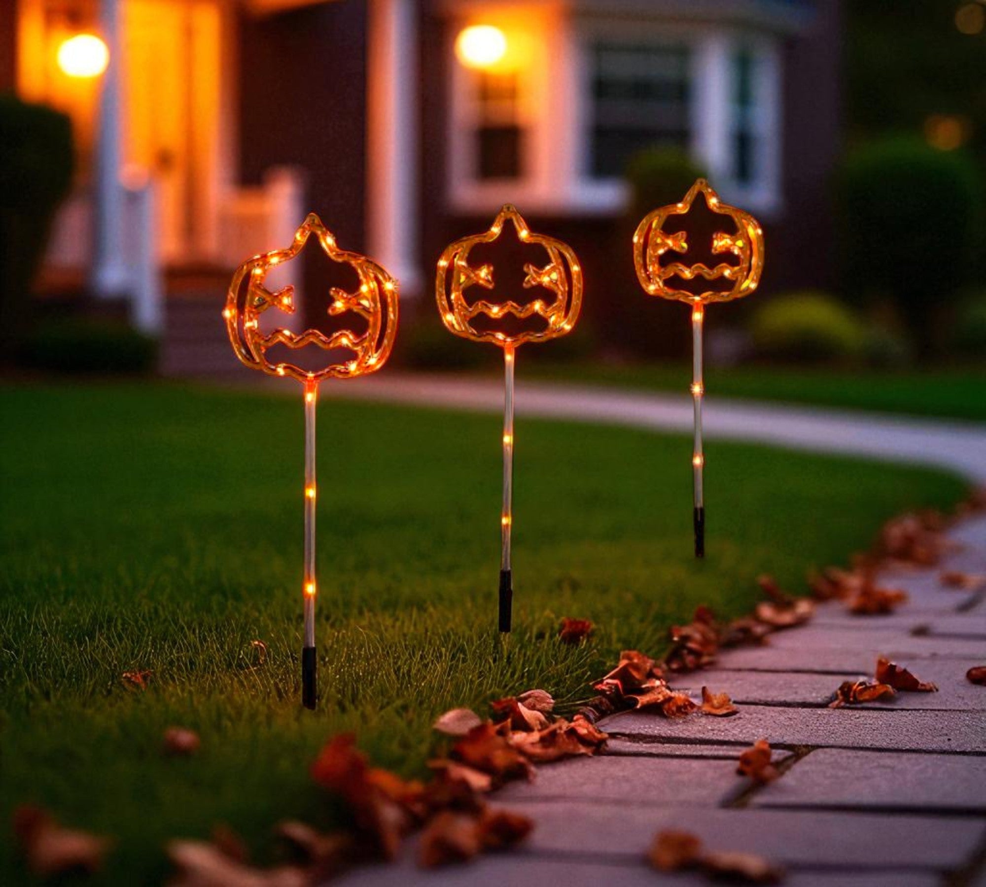 Set Of 3 Light Up Pumpkin Stake Lights