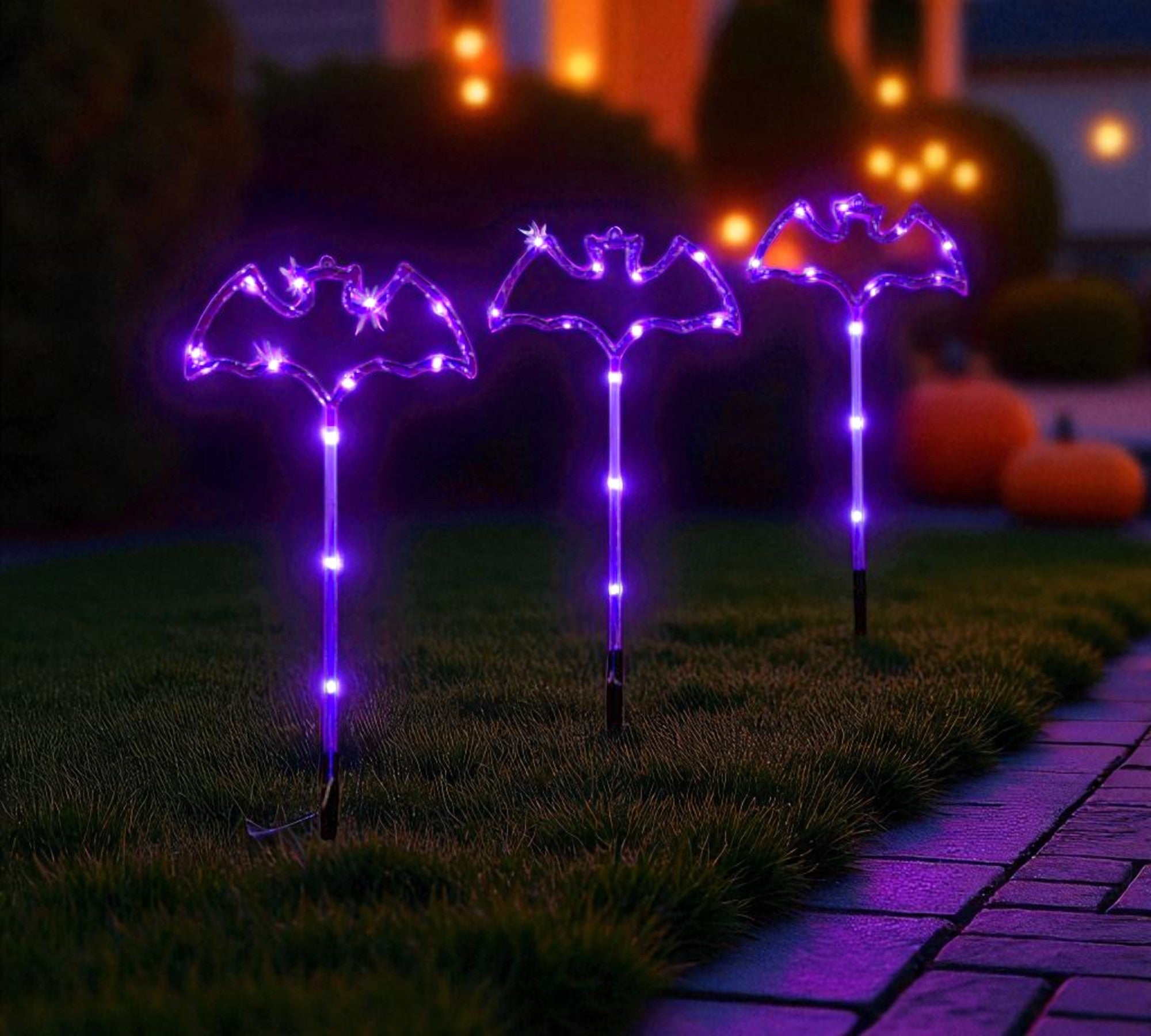 Set Of 3 Light Up Bat Stake Lights