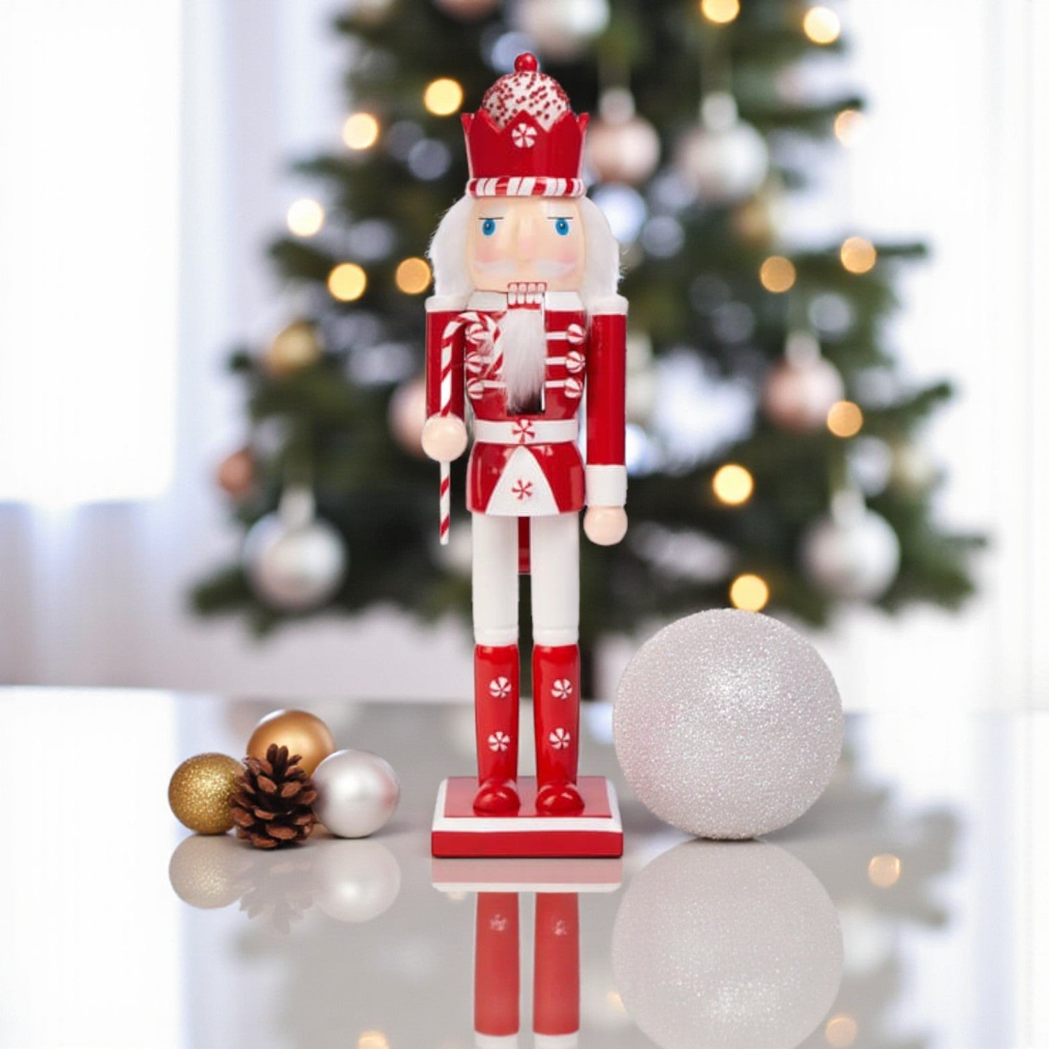 Wooden Standing Candy Cane Nutcracker