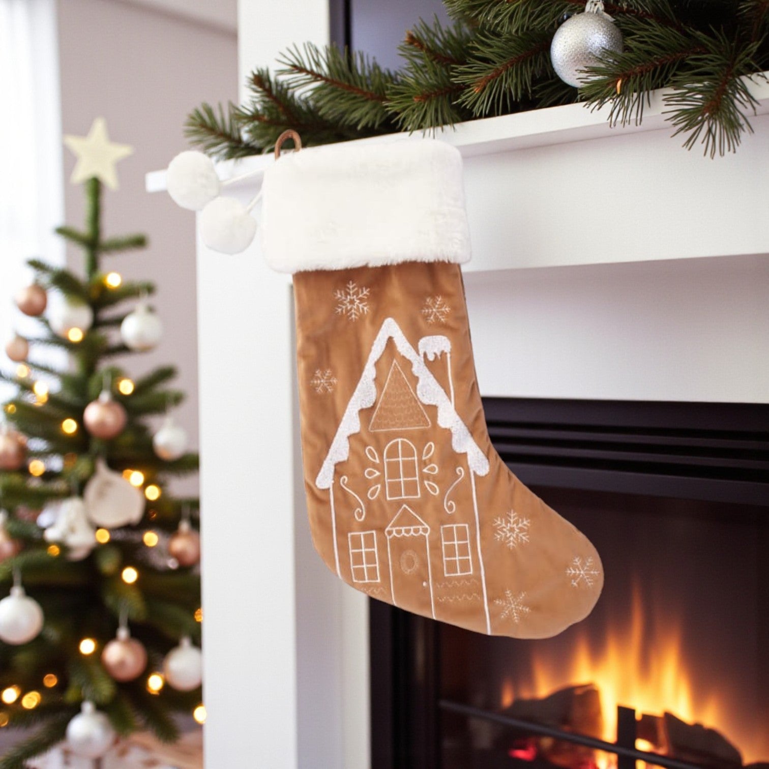 Hanging Velvet Gingerbread Stocking