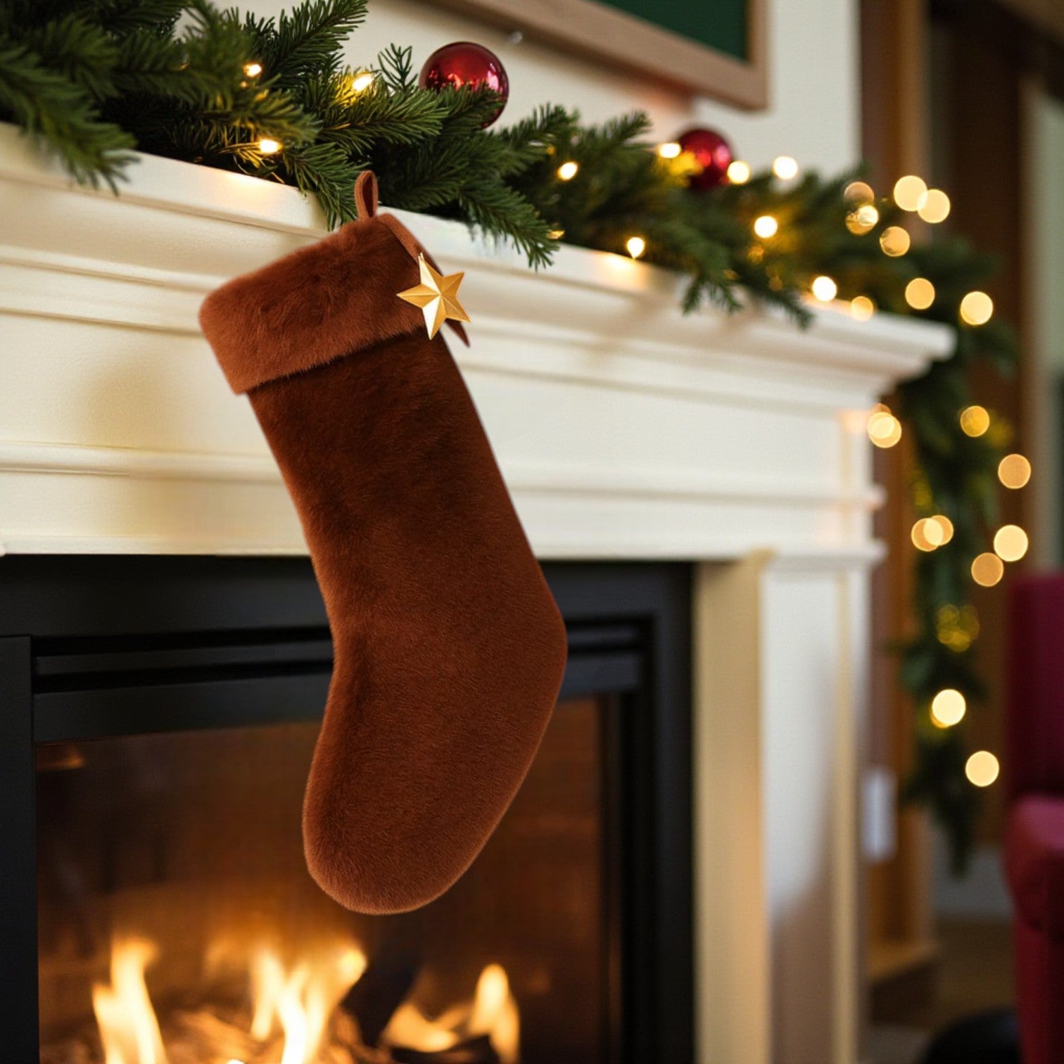 Grand Hanging Brown Faux Fur Stocking