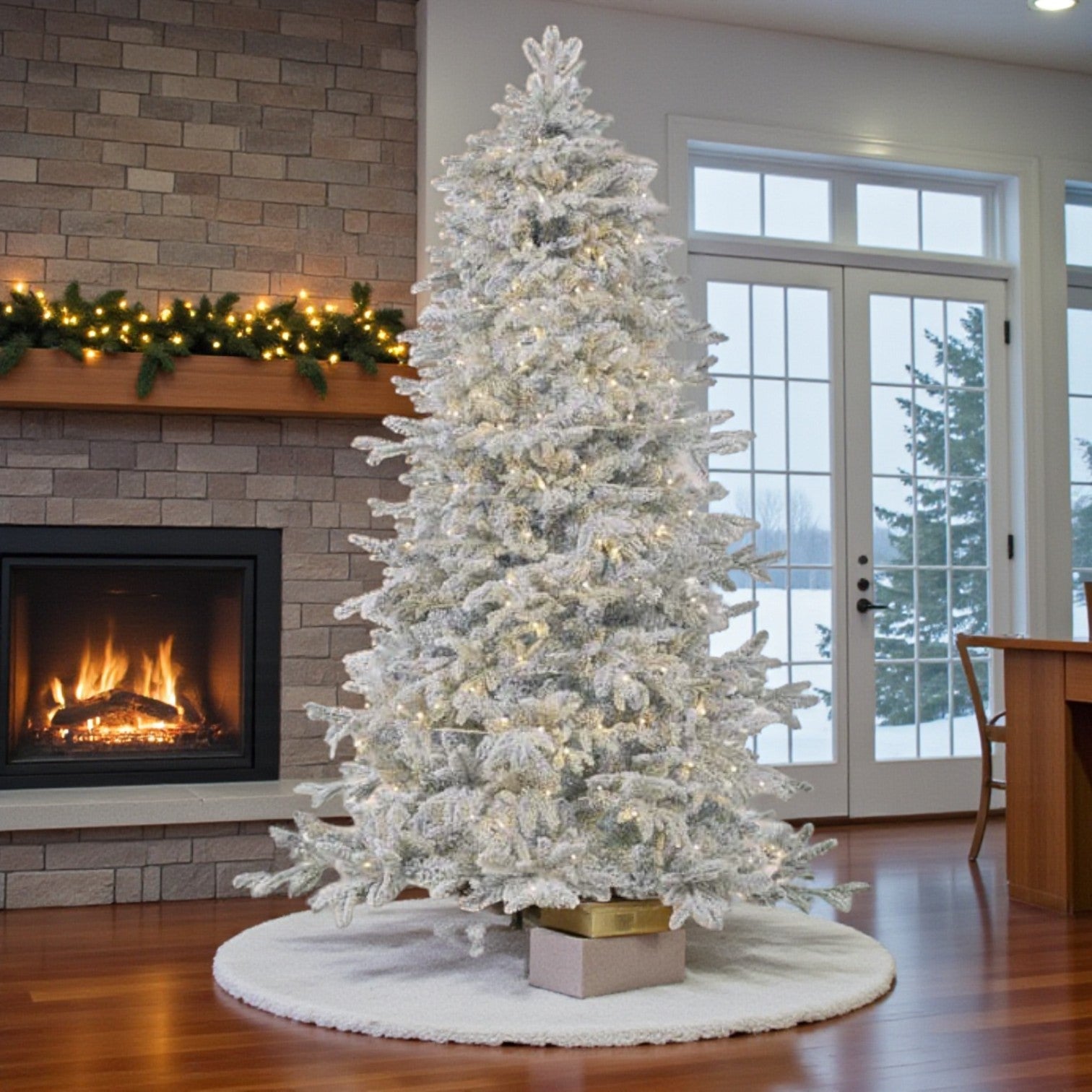 7ft Grand Pre-Lit Flocked Pine Christmas Tree